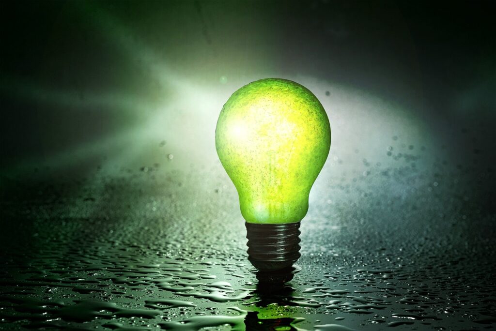 lightbulb, fruit, pear, water, drops, energy, glass, fragile, environmentally friendly, electricity, thread, thought, environment, lighting mood, nature, energy saving, green energy